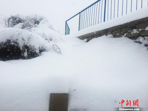 11月21日，河北承德持續降雪，過程雪量達到中到大雪，甚至暴雪。承德發布暴雪黃色預警。圖為厚厚的積雪。孫超 攝