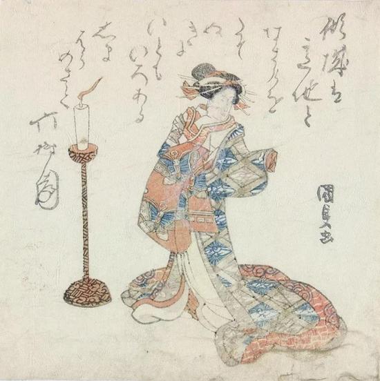 摺物畫，歌川國貞（Utagawa Kunisada， 1786?1865），彩色木刻版畫，1821年