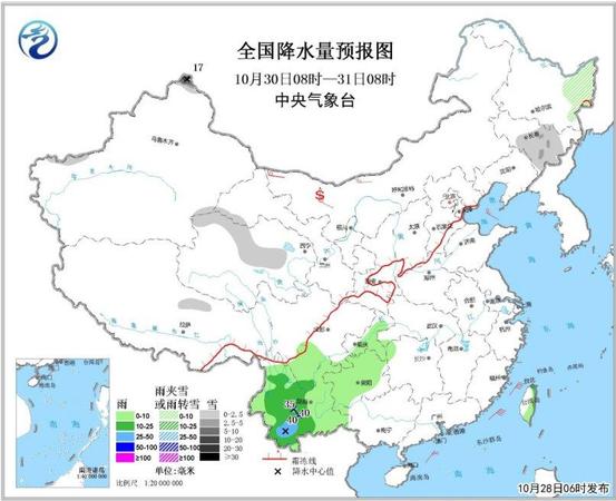 圖3 全國降水量預報圖（10月30日08時-31日08時）