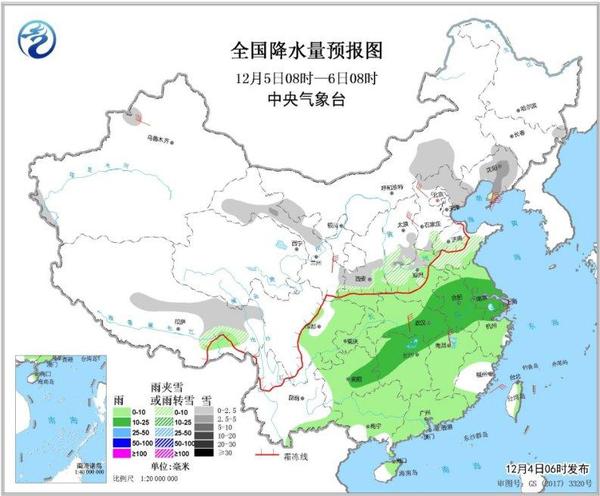 圖2 全國降水量預(yù)報圖(12月5日08時-6日08時)